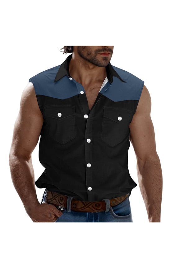 Men's Cargo Tank Top Casual Button Down Sleeveless Shirts with Pockets Top Clothes Trendy 2025 Navy XXL
