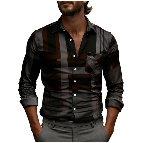Atogsazn Men's Casual Summer Shirt Button Down Long Sleeve Shirts Bussines Work Outfit Tops Clothing with Pocket Black XL Fashion