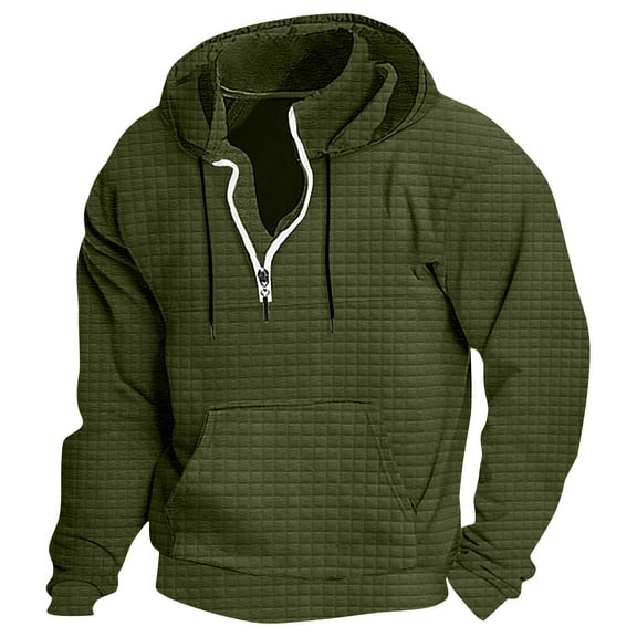 Atogsazn Men's Casual Sweatshirts Half Zip Long Sleeve Pullover Hooded Sweatshirt Spring Fall Lightweight Clothing B-Army Green L