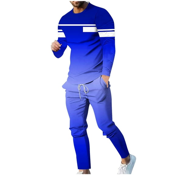 Atogsazn Men's Casual Tracksuit Slim Pullover Crewneck Long Sleeve T Shirt and Sweatpants Outfits Athletic Sports Sets A-Blue XXXXL