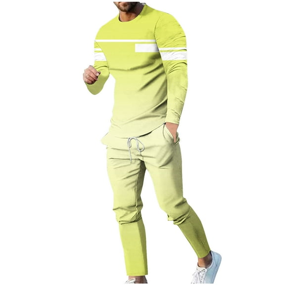 Atogsazn Men's Casual Tracksuit Slim Pullover Crewneck Long Sleeve T Shirt and Sweatpants Outfits Athletic Sports Sets A-Yellow XXXL