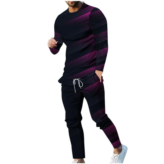 Atogsazn Men's Casual Tracksuit Slim Pullover Crewneck Long Sleeve T Shirt and Sweatpants Outfits Athletic Sports Sets B-Pink S