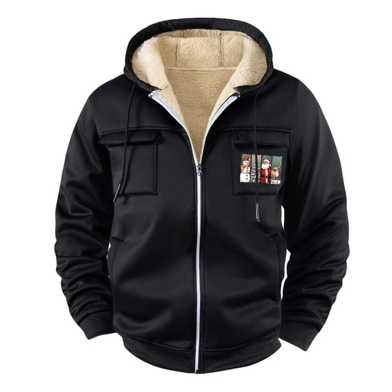 Atogsazn Men's Christams Sherpa Lined Hoodie Casual Full Zip Fleece Long Sleeve Jacket Winter Warm Tops Clothing 01-Black L Fashion