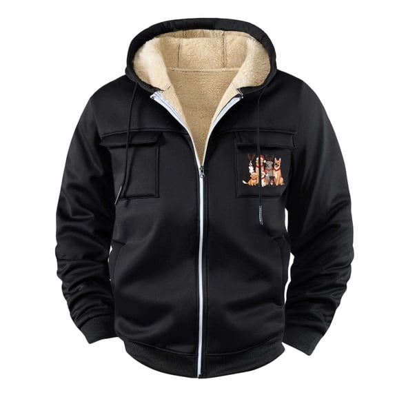 Atogsazn Men's Christams Sherpa Lined Hoodie Casual Full Zip Fleece Long Sleeve Jacket Winter Warm Tops Clothing 03-Black XL Fashion