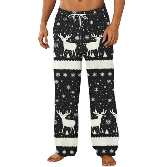 Atogsazn Men's Christmas Fuzzy Pajama Pants Flannel Fleece Wide Leg Pant Loungwear Winter Warm Trouser with Pocket Black M Fashion