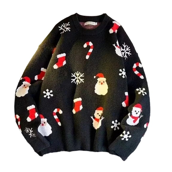 Atogsazn Men's Christmas Knitted Cotton Sweater Oversized Long Sleeve Pullover Sweaters Soft Winter Tops Clothing Outerwear 03-Black XXXL Fashion