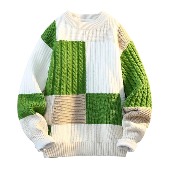 Atogsazn Men's Christmas Knitted Cotton Sweater Oversized Long Sleeve Pullover Sweaters Soft Winter Tops Clothing Outerwear 05-Green XXXXL Fashion