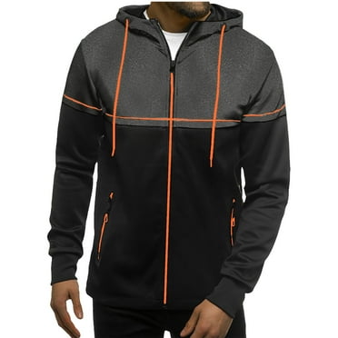 Atogsazn Men's Colorblock Hoodies Casual Fleece Full Zip Long Sleeve Hooded Sweatshirts Fall Winter Clothing C-Dark Gray XXL on Clearance