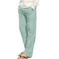 thumbnail image 1 of Atogsazn Men's Cotton Linen Pants Casual Elastic Waist Drawstring Pants Solid Color Wide Leg Trousers A-Green M, 1 of 5