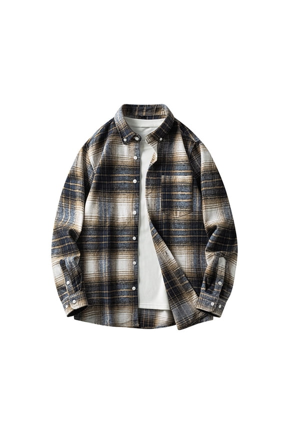 Men's Flannel Plaid Shirts Casual Button Long Sleeve Shirt Oversized Jacket Tops with Pocket Spring Fall Gray L