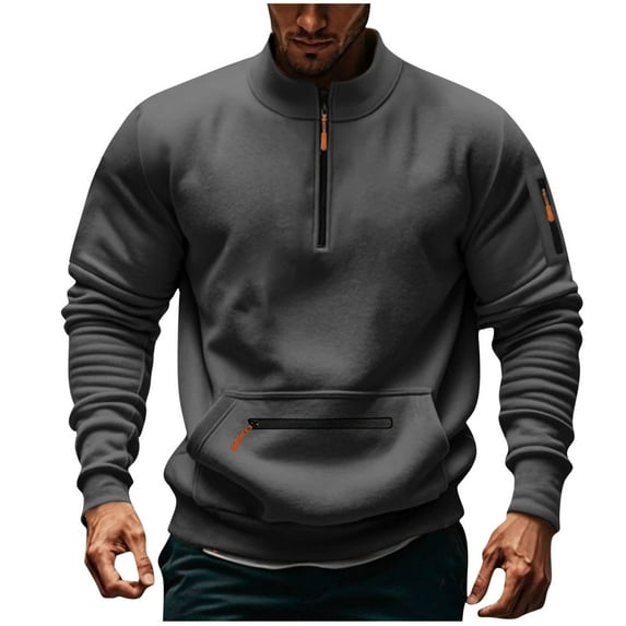 Atogsazn Men's Fleece 1/4 Zip Sweatshirt Casual Pullover Long Sleeve Sweater Fall Clothes Outfit Tops 03-Dark Gray XL Fashion