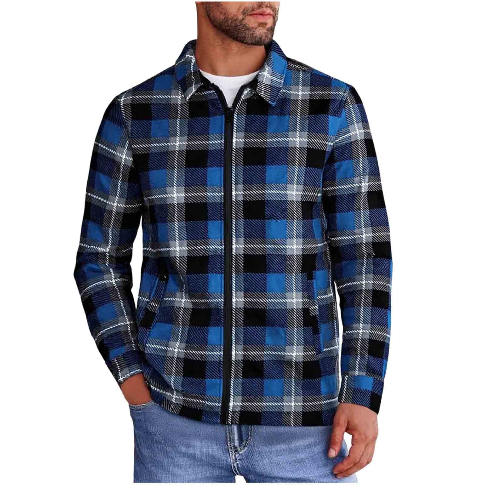 Atogsazn Men's Fleece Flannel Plaid Shirt Full Zip Long Sleeve Jacket ...