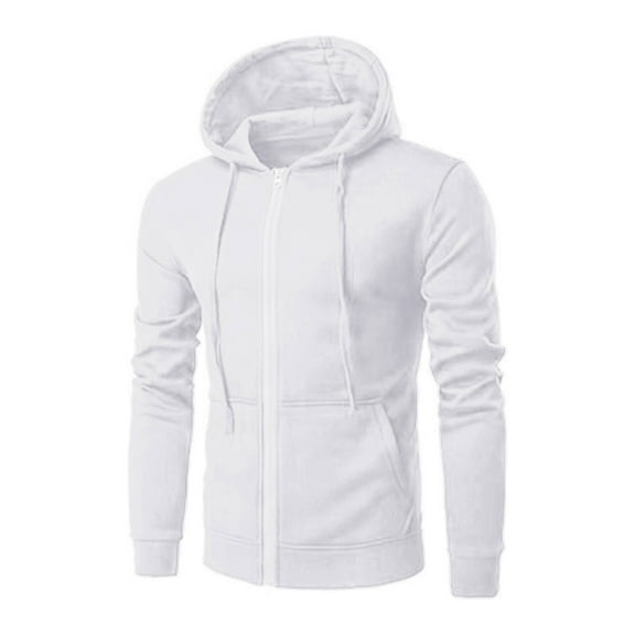 Atogsazn Men's Fleece Jacket Casual Zip Up Long Sleeve Hooded Jackets Jogger Solid Sweatshirt Spring Fall Clothes White S
