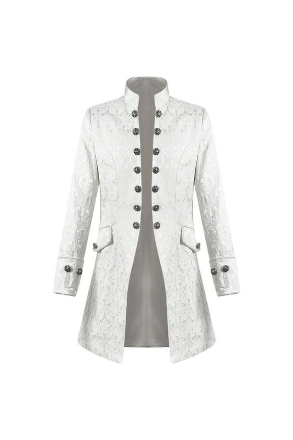 Men's Gothic Coat Medieval Standing Collar Court Clothing Jackets for Men Retro Slim Coat A-White XXL