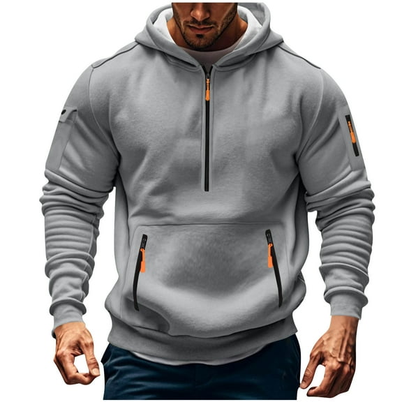 Atogsazn Men's Half Zip Hoodies Fleece Oversized Long Sleeve Pullover Sweatshirt Jogger Hiking Sweater Clothing Tops 04-Gray XL Fashion