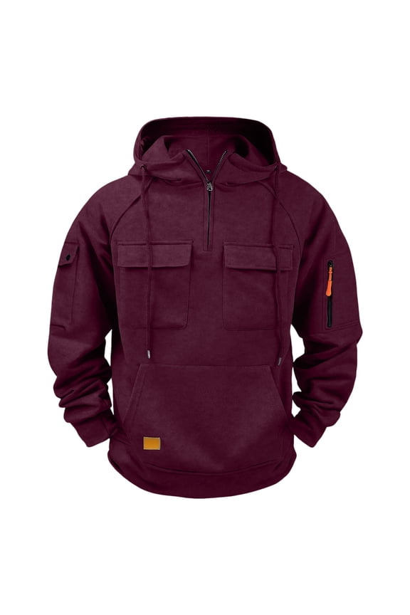 Men's Half Zip Hoodies Fleece Oversized Long Sleeve Pullover Sweatshirt Jogger Hiking Sweater Clothing Tops 07-Wine XXL Fashion