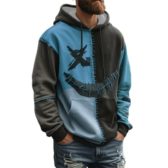 Atogsazn Men's Halloween Hoodies Casual Fleece Loose Pullover Spooky Sweatshirt Relaxed Fit Fall Clothing Outfit Tops Light Blue XXXL Fashion