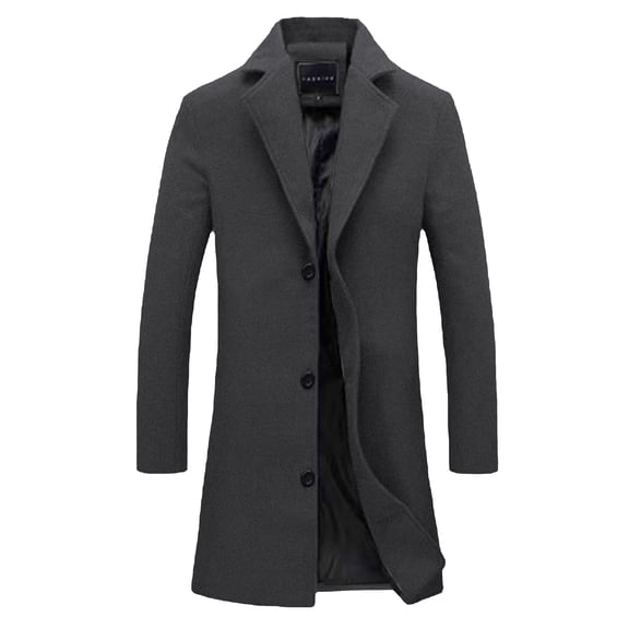 Atogsazn Men's Long Wool Coat Casual Long Sleeve Single Breasted Overcoat Winter Warm Clothes Fashion Dark Gray XL