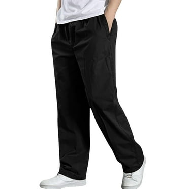 Atogsazn Men's Loose Wide Leg Pants Causal Elastic Waist Long Pants Solid Color Outdoor Trousers B-Black XXXXXL on Clearance