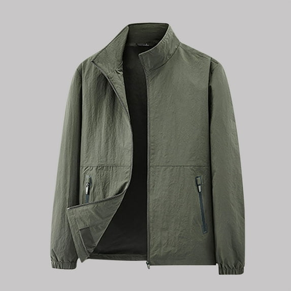 Atogsazn Men's Outdoor Workout Jacket Full Zip Long Sleeve Windbreaker Coat with Pocket Spring Fall Tops Army Green L