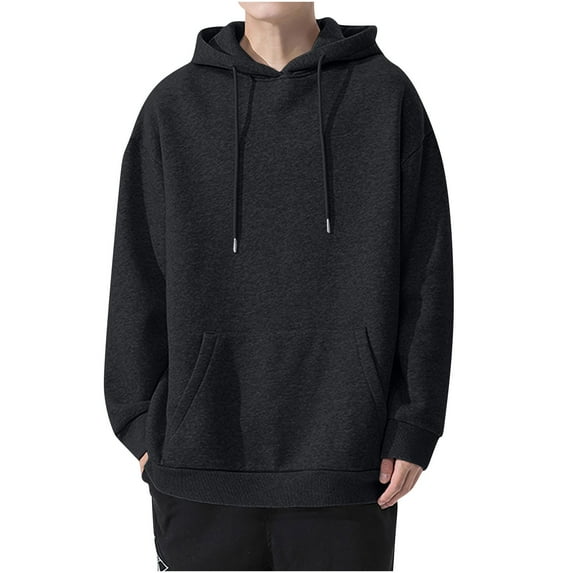 Atogsazn Men's Oversized Hoodies Casual Loose Long Sleeve Pullover Sweatshirts Solid Color Hooded Sweatshirts Black S