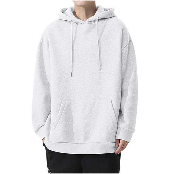 Atogsazn Men's Oversized Hoodies Casual Loose Long Sleeve Pullover Sweatshirts Solid Color Hooded Sweatshirts White S on Clearance