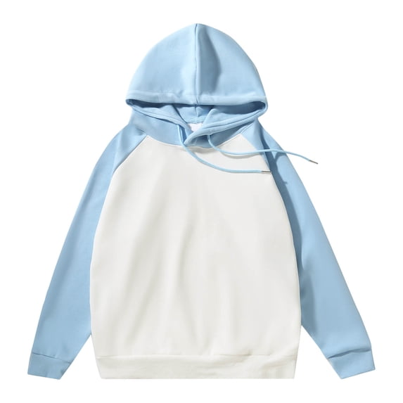 Atogsazn Men's Oversized Hoodies Colorblock Casual Long Sleeve Hooded Sweatshirt Pullover Cotton Clothing Light Blue XXXL