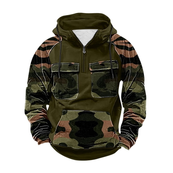 Atogsazn Men's Sherpa Lined Camouflage Hoodie 1/4 Zip Long Sleeve Pullover Hooded Sweatshirt Winter Warm Tops with Pocket 02-Army Green M Fashion