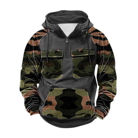 Atogsazn Men's Sherpa Lined Camouflage Hoodie 1/4 Zip Long Sleeve Pullover Hooded Sweatshirt Winter Warm Tops with Pocket 02-Dark Gray XL Fashion