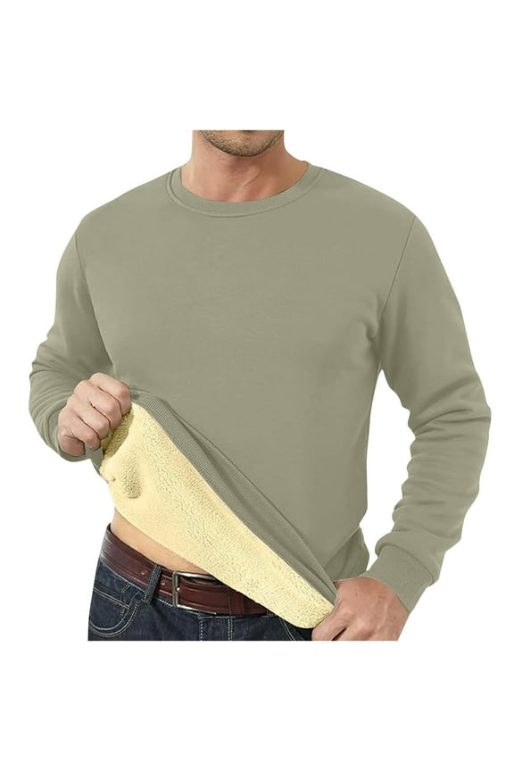 Men's Sherpa Lined Sweatshirts Fleece Pullover Long Sleeve Basic Sweatshirt Warm Crewneck Winter Clothes Tops 01-Army Green L Fashion