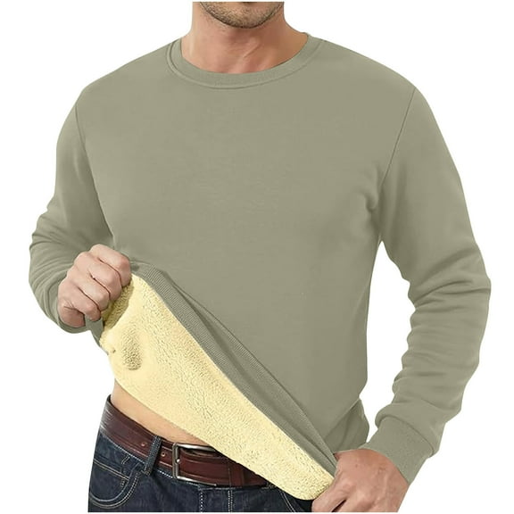 Atogsazn Men's Sherpa Lined Sweatshirts Fleece Pullover Long Sleeve Basic Sweatshirt Warm Crewneck Winter Clothes Tops 01-Army Green M Fashion
