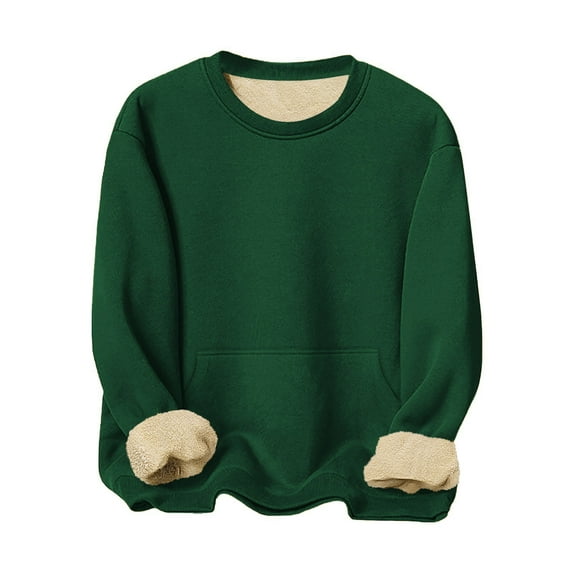 Atogsazn Men's Sherpa Lined Sweatshirts Fleece Pullover Long Sleeve Basic Sweatshirt Warm Crewneck Winter Clothes Tops 02-Army Green XXL Fashion