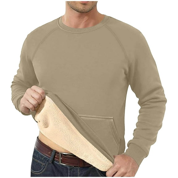 Atogsazn Men's Sherpa Lined Sweatshirts Fleece Pullover Long Sleeve Basic Sweatshirt Warm Crewneck Winter Clothes Tops 03-Khaki M Fashion