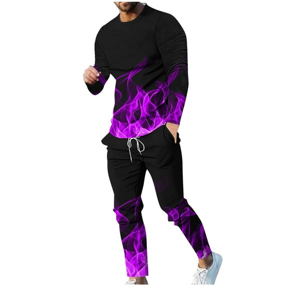 Atogsazn Men's Slim Tracksuits Casual Gradient Pullover Long Sleeve Sweatshirts and Pants Outfits Clothing 12-Purple XXXL