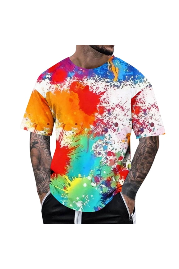 Men's Tie Dye T-Shirt Casual Summer Short Sleeve Pullover Tshirt Unisex Loose Fit Tops Outfit Clothing Sky Blue XL Fashion