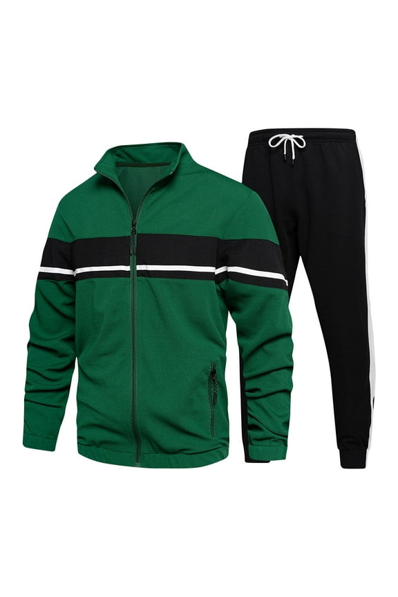 Men's Tracksuits 2 Piece Outfit Jogging Suits Set Full Zip Long Sleeve Sweatshirts and Pants Sets Sweatsuits B-Green XXL