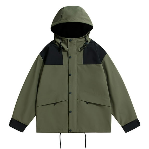 Atogsazn Men's Windbreaker Jacket Zipper Button Long Sleeve Jacket for Men Windproof Hooded Coat with Pocket Army Green XXXL