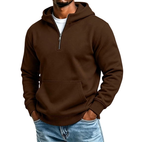 Atogsazn Mens 1/4 Zip Oversized Hoodies Casual Long Sleeve Hooded Sweatshirt Fall Winter Tops with Pocket Brown XXL Fashion