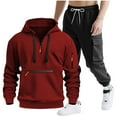 thumbnail image 1 of Atogsazn Mens 2 Piece Jogger Sweatsuit Quarter Zip Long Sleeve Hoodie Cargo Sweatpant Set Tracksuit Fall Clothing 01-Wine S Fashion, 1 of 9