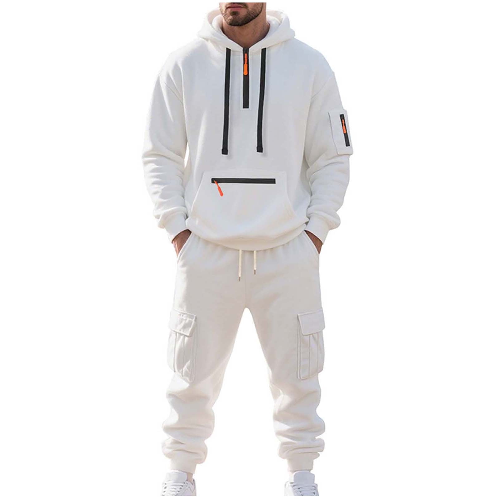 Fleece Lined Workout Set Men's Cargo Tracksuit Set – Hooded 1/4 Fleece Lined Workout Set Men's Cargo Tracksuit Set – Hooded 1/4