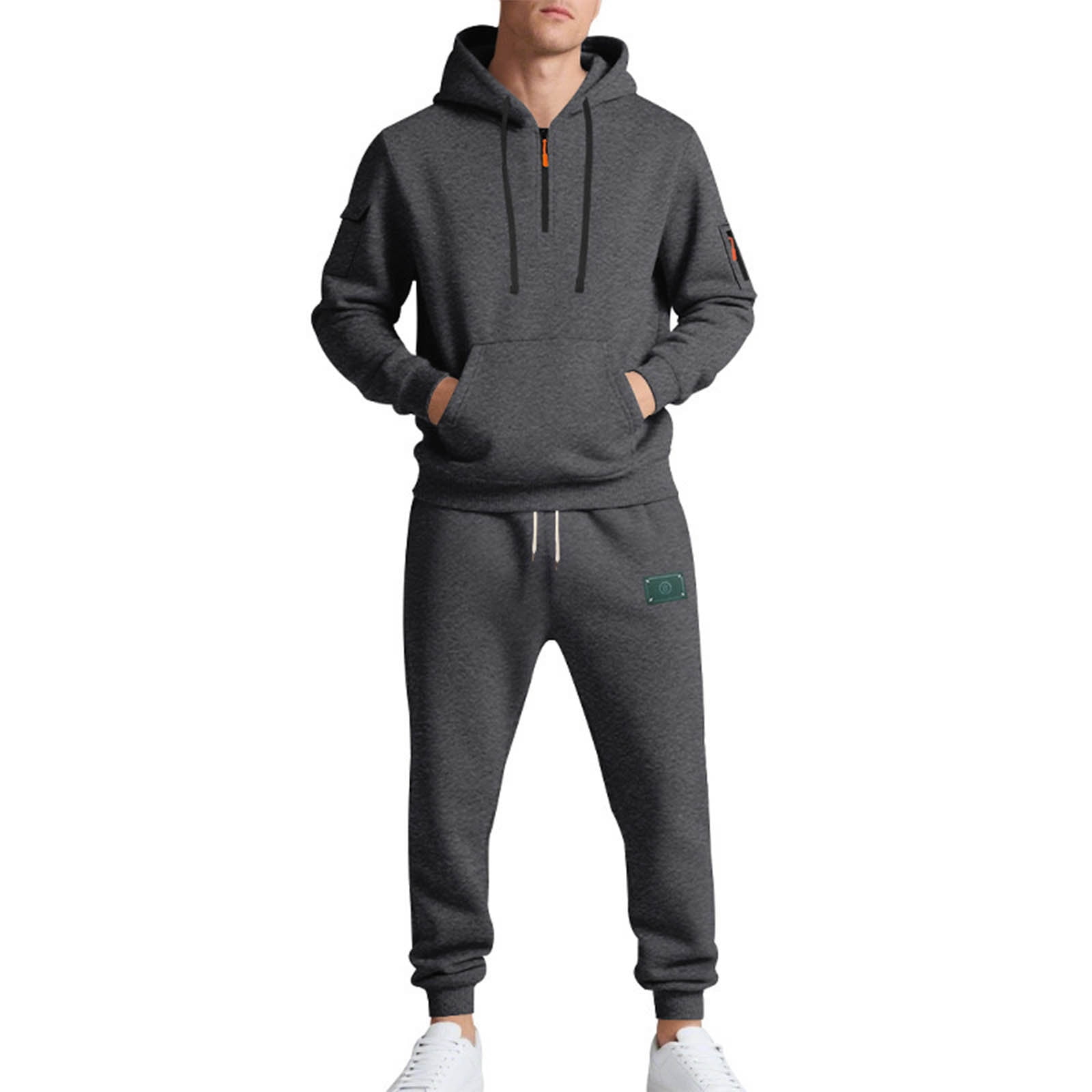 Atogsazn Mens Cargo Sweatsuit Quarter Zip Hoodie Sweatpant Outfit
