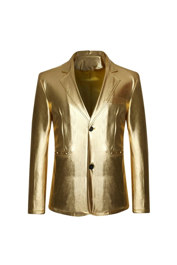 Mens Casual Blazer Lightweight Two Button Long Sleeve Suit Jackets for Men Fitting Lapel Solid Color Coat B-Gold XL