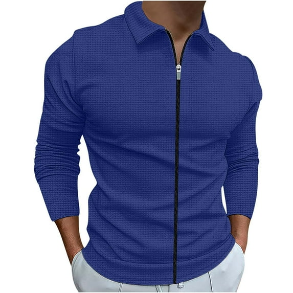 Atogsazn Mens Casual Cotton Jacket Lightweight Zipper Long Sleeve Jacket for Men Sport Solid Color Coat Blue M on Clearance