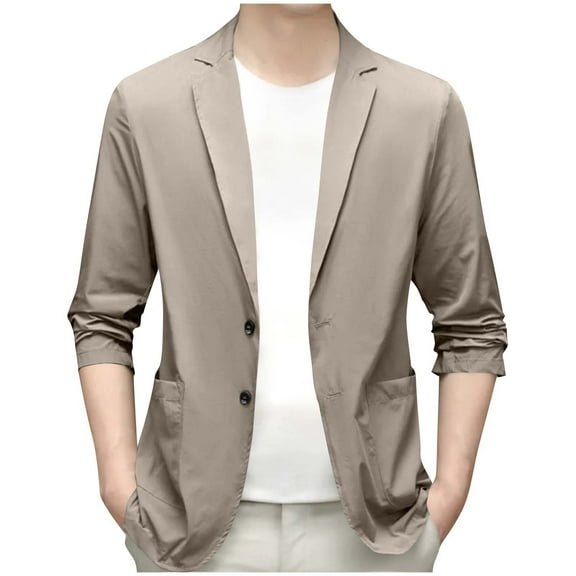 Atogsazn Mens Casual Jacket Lightweight Button 3/4 Sleeve Jackets with Pocket Workout Coat Coffee XXL Fashion