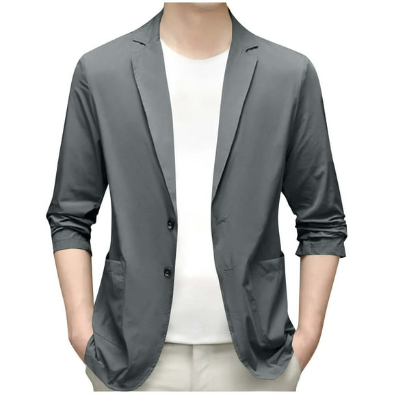 Atogsazn Mens Casual Jacket Lightweight Button 3/4 Sleeve Jackets with Pocket Workout Coat Dark Gray XXXL Fashion