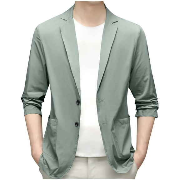 Atogsazn Mens Casual Jacket Lightweight Button 3/4 Sleeve Jackets with Pocket Workout Coat Green XXXXXL Fashion