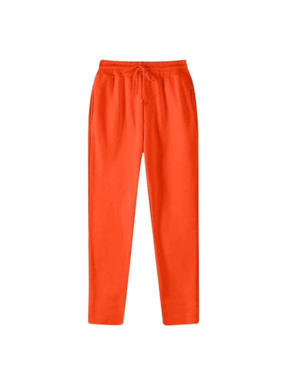 Mens Casual Jogger Pants Loose Athletic Elastic Waist Drawstring Sweatpants Gym Solid Color Pants Trousers Orange XXXL