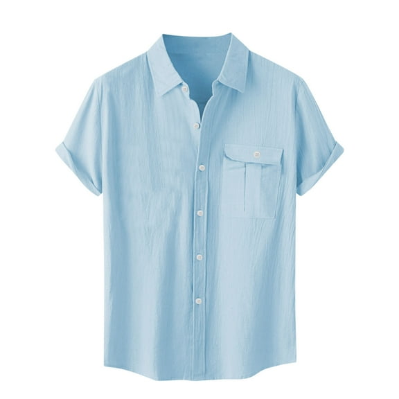 Atogsazn Mens Casual Short Sleeve Shirts Summer Beach Shirt Button Down Textured Shirts Vacation Hawaiian Shirts 03-Light Blue L