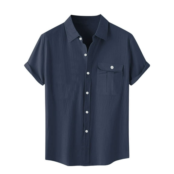 Atogsazn Mens Casual Short Sleeve Shirts Summer Beach Shirt Button Down Textured Shirts Vacation Hawaiian Shirts 03-Navy XXXXL