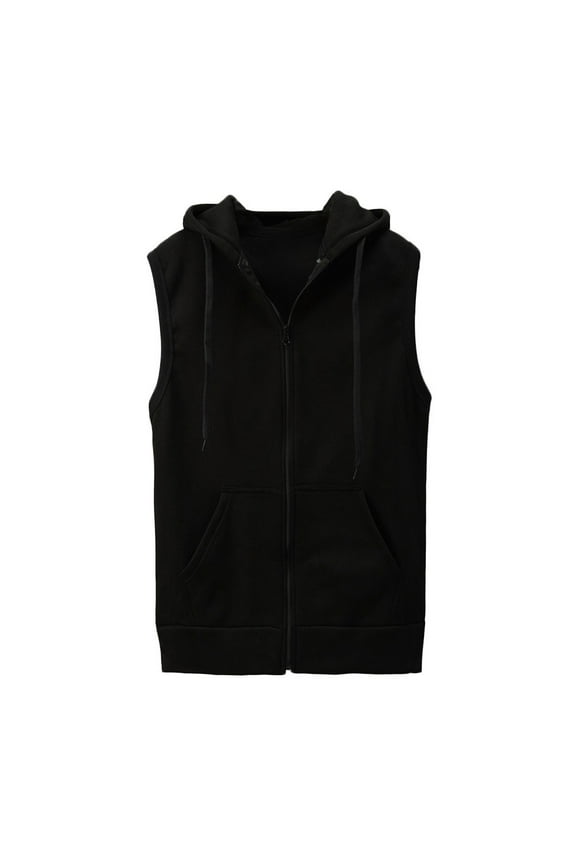 Mens Casual Zipper Hooded Jacket Loose Sports Sleeveless Tank Tops for Men Lightweight Solid Color Hoodies Black XXL
